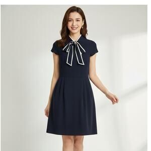 J.Crew Navy Blue Dress Bow Tie High Neck Women's 10